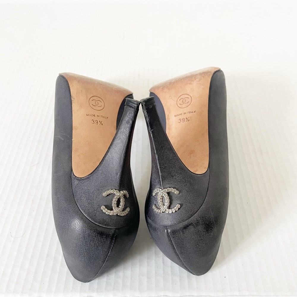 CHANEL  Lambskin Crystal CC Pumps 39.5 grey - Picture 11 of 16
